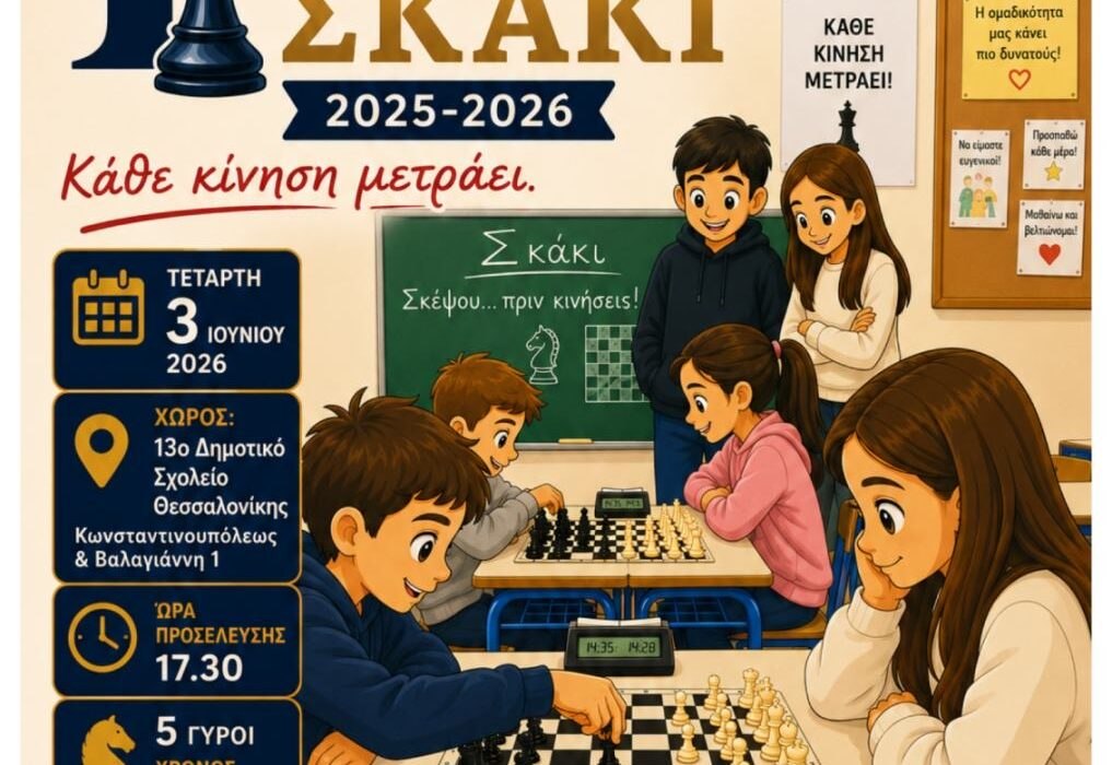 1ο Ανοικτό Κοινοτικό Τουρνουά Σκάκι 2025-2026 Διεύθυνσης Πρωτοβάθμιας Εκπαίδευσης Ανατολικής Θεσσαλονίκης