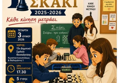 1ο Ανοικτό Κοινοτικό Τουρνουά Σκάκι 2025-2026 Διεύθυνσης Πρωτοβάθμιας Εκπαίδευσης Ανατολικής Θεσσαλονίκης