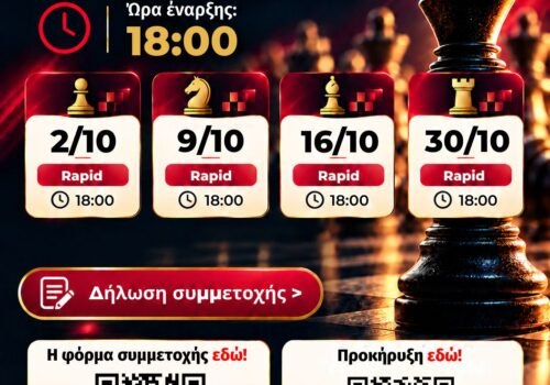 4 ΤΟΥΡΝΟΥΑ RAPID ΠΟΥ ΔΙΟΡΓΑΝΩΝΕΙ Ο  Σ.Ο. “ΣΑΧ” ΘΕΣ/ΝΙΚΗΣ (02/10, 09/10, 16/10 ΚΑΙ 30/10/2026)